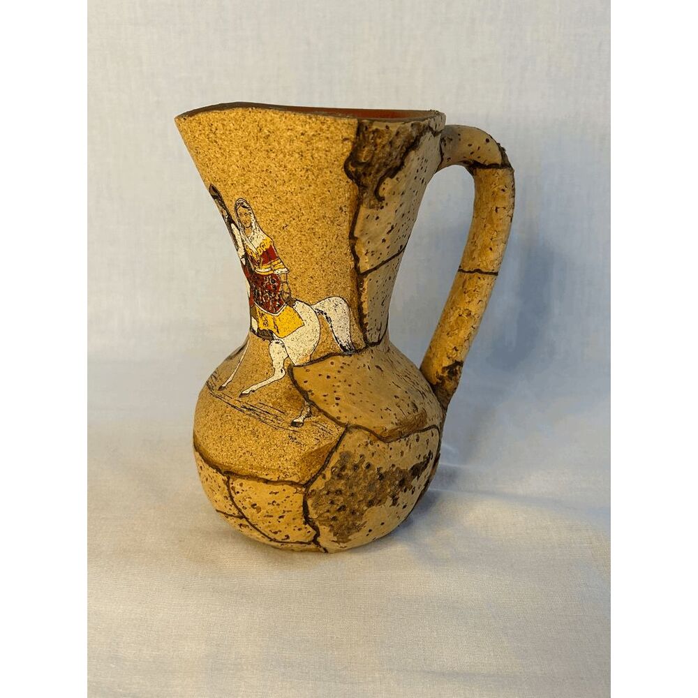 Vintage Cork Covered Ceramic 7 Inch Vase w/ Handle, Decorative, Courting Couple